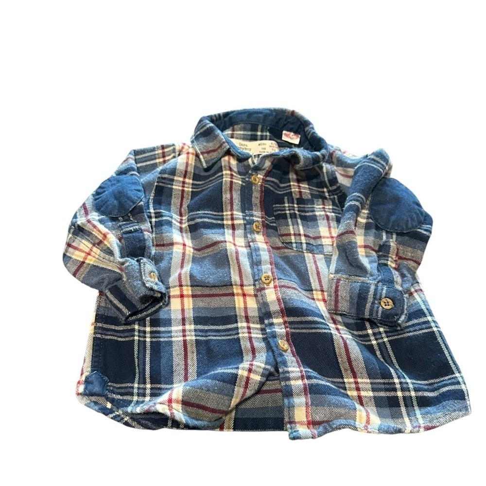 Zara Kids Blue and Red Plaid Button Down Shirt
